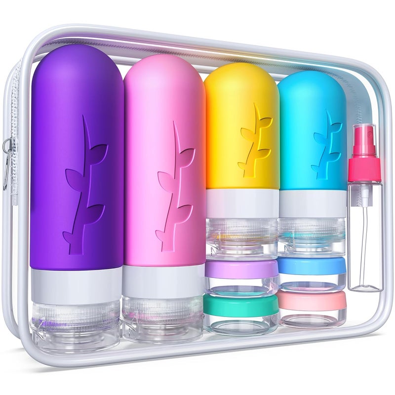 Tocelffe Travel Bottles,TSA Approved Containers for Toiletries, Silicone Leak Proof Refillable Liquid 3oz 2oz Travel essentials for Shampoo Conditioner Lotion BPA Free - Pack of 18 - Image 1